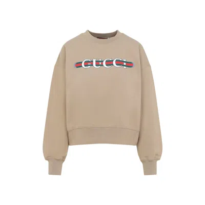 Gucci Caramel-coloured Sweatshirt With Printed Logo In Beige