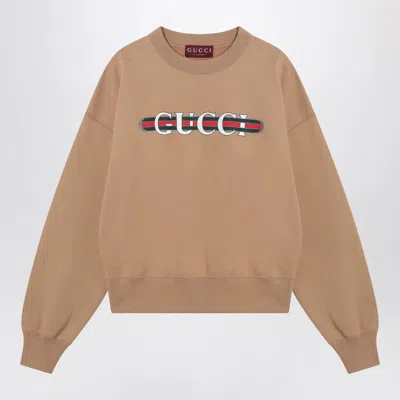 Gucci Caramel-coloured Sweatshirt With Printed Logo Women In Beige