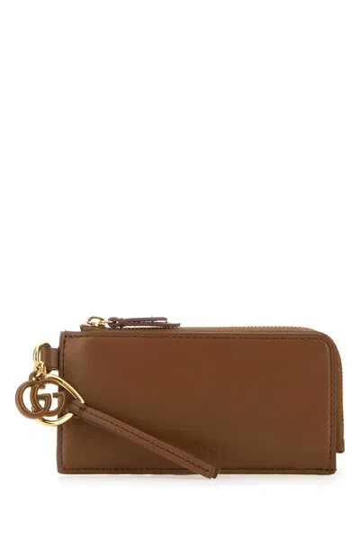 Gucci Caramel Leather Card Holder In Brown