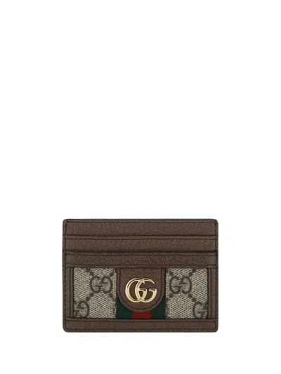 Gucci Ophidia Gg Plaque Leather Cardholder In Neutrals