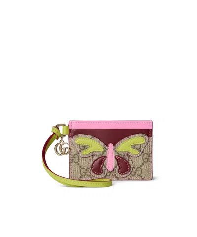 Gucci Card Case With Double G And Butterfly In Multi