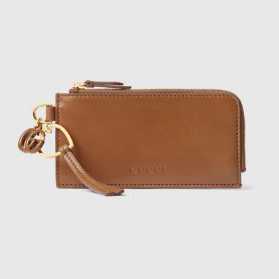 Gucci Card Case With Double G Charm In Brown
