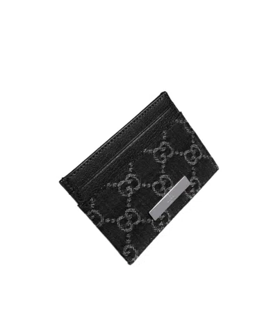 Gucci Card Case With  Plaque In Black Washed