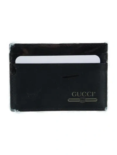 Pre-owned Gucci Card Case With Logo Leather Wallet In Black