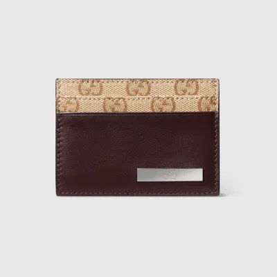 Gucci Card Case With Metal Tag In Brown