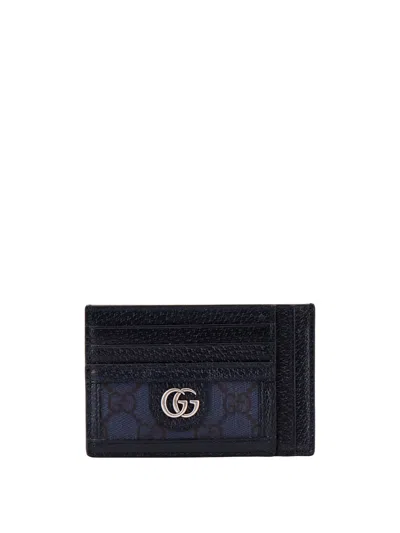 Gucci Ophidia Gg Leather Card Holder In Dark Blue