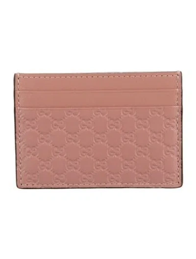 Pre-owned Gucci Card Holder Microssima Pattern Card Holder In Pink