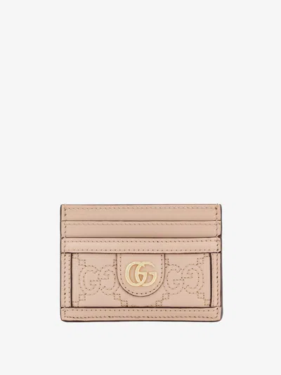 Gucci Matelassé Leather Gg Card Holder In Pink