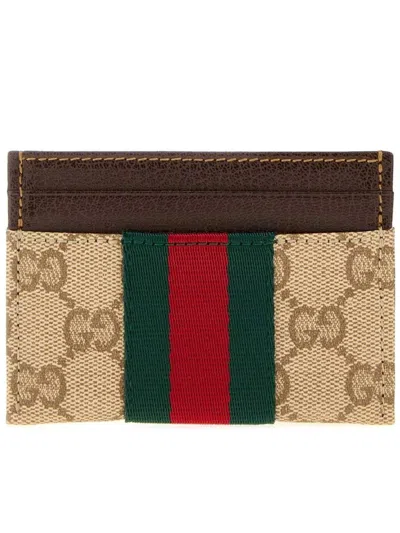 Gucci Card Holder With Web In Brown