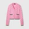 Gucci Papiro Webbing-trimmed Jacquard-knit Cotton Cardigan In Pink