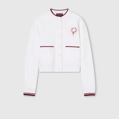 Gucci Cotton Jersey Cardigan With Embroidery In White