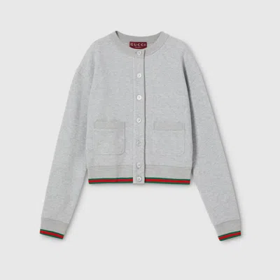 Gucci Cotton Jersey Cardigan With Web In Gray