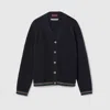 Gucci Crochet Cardigan With V Neck And Striped Hem In Blue