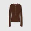 Gucci Cardigan Aus Fein Gerippter Baumwolle In Brown