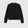 Gucci Fine Wool Cardigan With Gg Crystals In Black