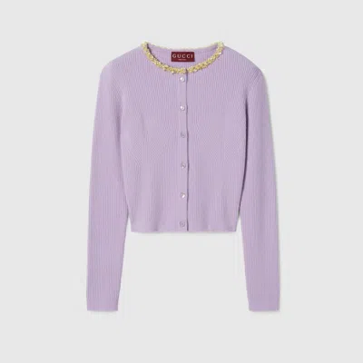 Gucci Cardigan Aus Gefilzter Wolle Mit Stickerei In Purple