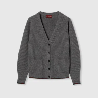 Gucci Womens Dusty Dark Grey Mc Oversized Rib Wool Knitted Cardigan Xs In Gray