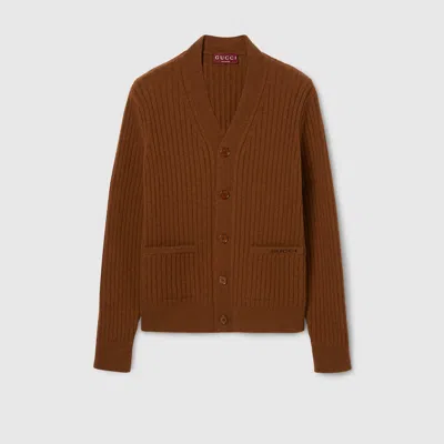 Gucci Cardigan Aus Geripptem Woll-kaschmirstrick In Brown