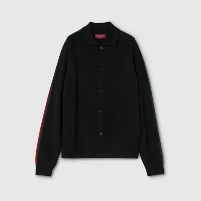 Gucci Cardigan Aus Seide Und Wollstrick Mit Web In Black