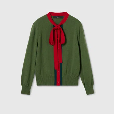 Gucci Cardigan Aus Woll- Und Kaschmirstrick Mit Web In Green