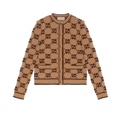 Gucci Gg Jacquard Wool Bouclé Cardigan In Brown