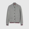 Gucci Wool And Cashmere Cardigan With Web In Gray