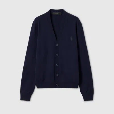 Gucci Cardigan Aus Wollstrick Mit Stickerei In Blue