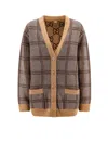 Gucci Beige Check And Gg Reversible Cardigan In Beige
