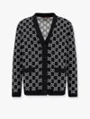 Gucci Black Reversible Cardigan With V Neck In Gg Canvas Woman In Black