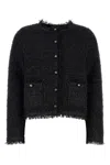 Gucci Women Black Crewneck Jacket With Double G Logo Buttons In Tech Fabric Woman In Black