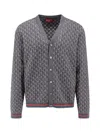 Gucci Wool And Silk Cardigan With Gg Motif In Grey