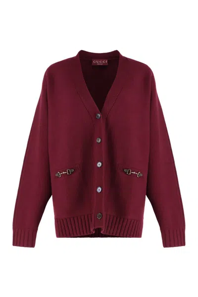 GUCCI GUCCI CARDIGAN IN CASHMERE AND WOOL WITH CLIP