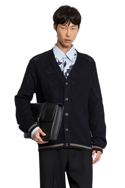 Gucci Cardigan In Cotone A Rete In Blue