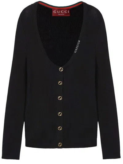 Gucci Cardigan In Lana E Seta In Black