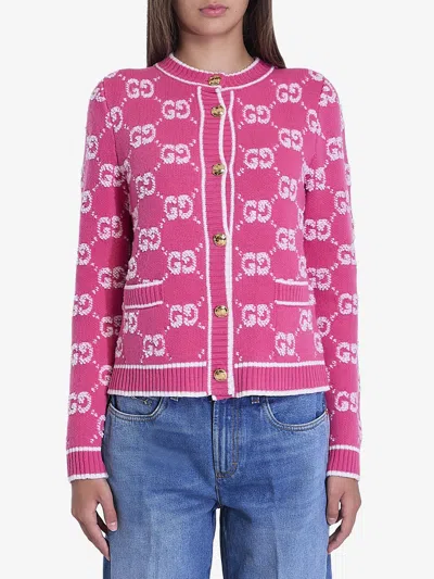 Gucci Cardigan In Lana Gg In Pink