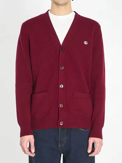 Gucci Cardigan In Wool And Cashmere In Burgundy