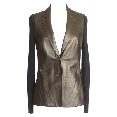 Pre-owned Gucci Cardigan / Jacket Gunmetal Lambskin Front And Black Wool M In Gray
