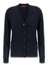 Gucci Women Blue Cardigan With Web Detail On The Edges In Cashmere And Silk Blend Woman In Blue