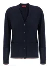 Gucci Women Blue Cardigan With Web Detail On The Edges In Cashmere And Silk Blend Woman In Blue