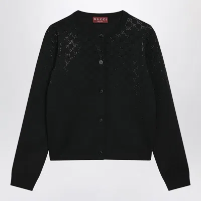 Gucci Black Cardigan With Gradient-effect Gg Crystals Women