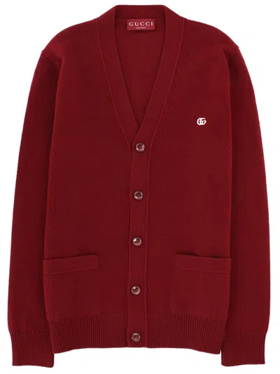 Gucci Cardigan With Logo In Burgundy