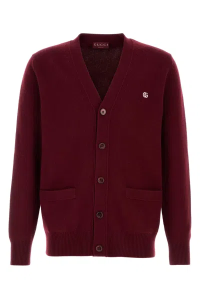 Gucci Cardigan With Logo In Burgundy