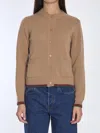 Gucci Long-sleeved Cashmere Cardigan With Web Trims In Beige