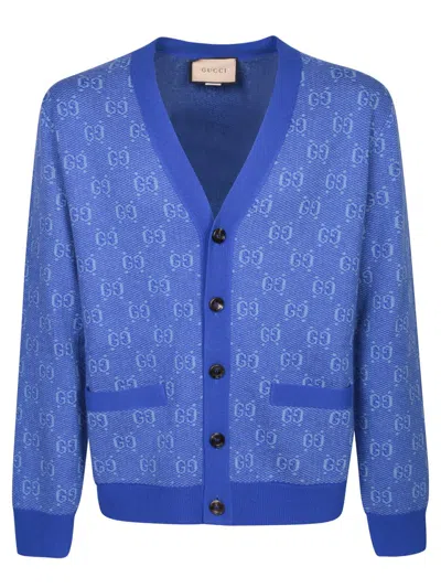 Gucci Gg Jacquard Cardigan In Blue