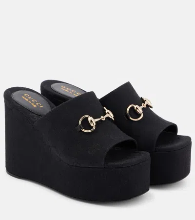 Gucci Carmen Horsebit 60 Canvas Platform Sandals In Black