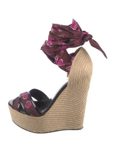 Pre-owned Gucci Carolina Heart Espadrille Wedge Printed Espadrilles In Purple