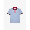 Gucci Web Stripe Cotton Polo Shirt In Blue