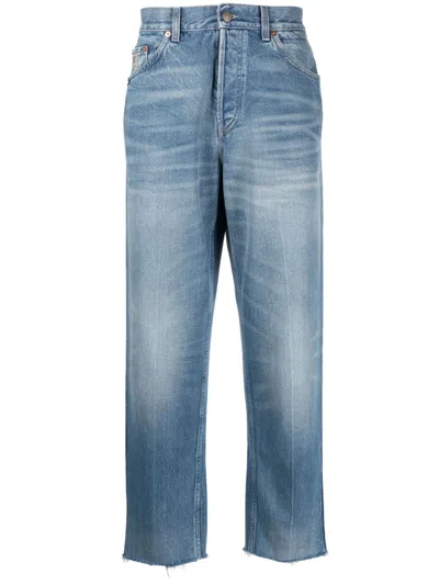 Gucci Logo Pathch Cropped Jeans In Blue