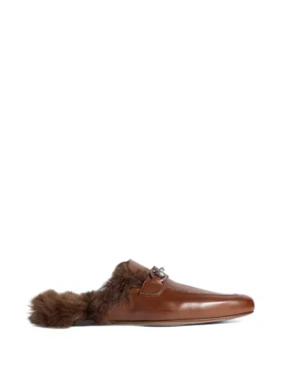 Gucci Black Casanova Leather Sandals In Brown