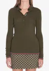Gucci Womens Ribbed Long-sleeves Cashmere And Silk Polo Shirt Forest Green Mc In Green